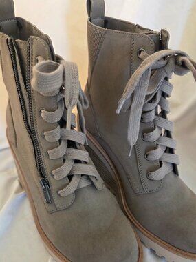 MIA Taupe Platform Lace-Up Combat Boots | Zipper Detail | Military Style